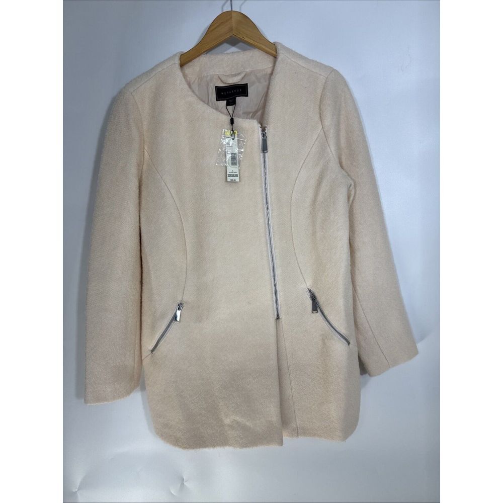 Metaphor Missy Asymmetrical Zip Boucle Jacket Sheer Pink Large NWT M82321